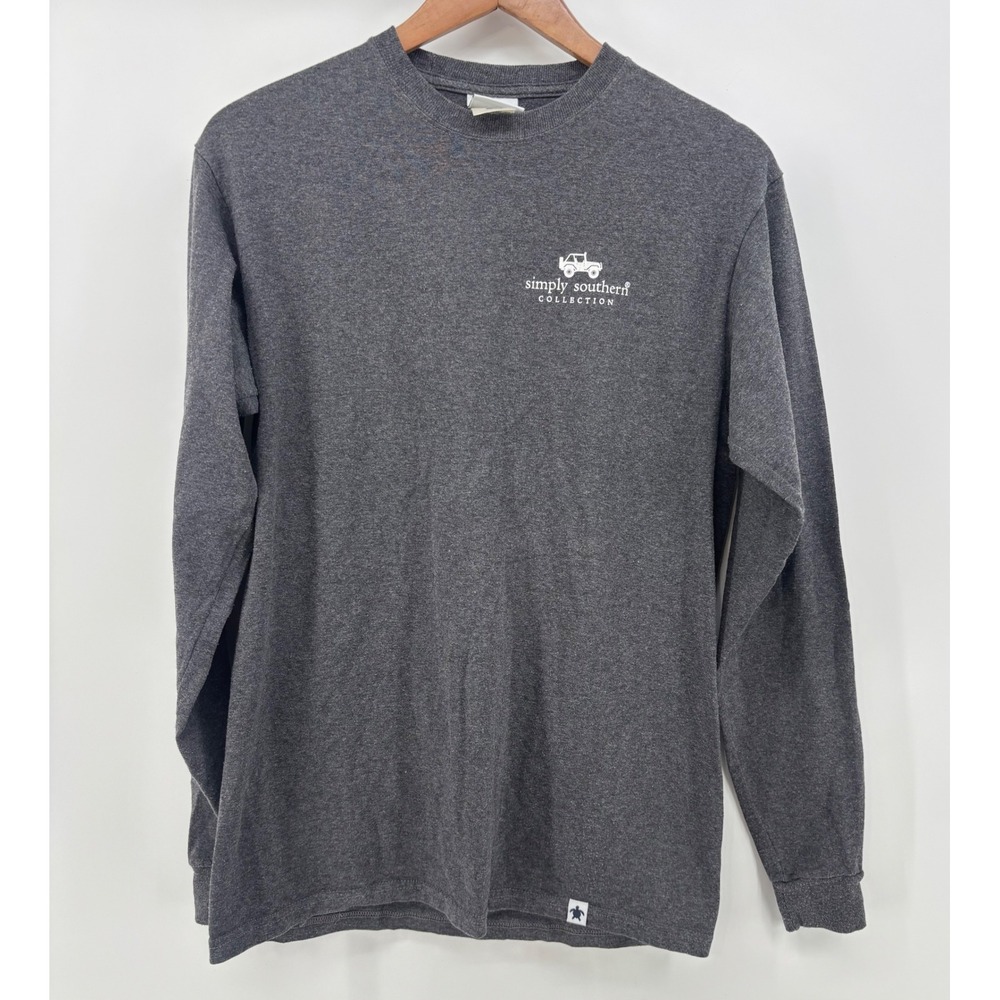 Simply Southern Mens Medium T-Shirt Dark Gray USA Jeep Dog‎ Graphic Long Sleeve